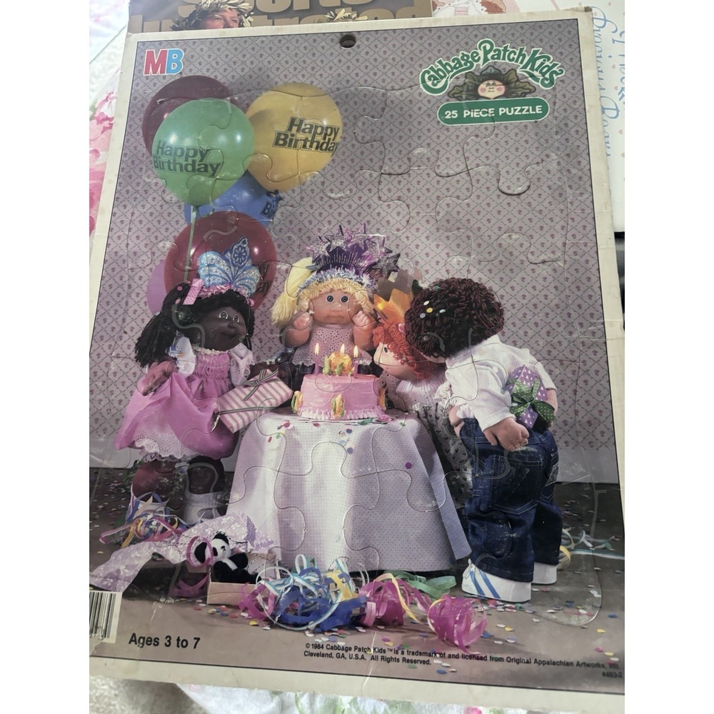 Vintage Cabbage Patch Kids 25 Pc Frame Tray Puzzle 1984 Milton Bradley Birthday!